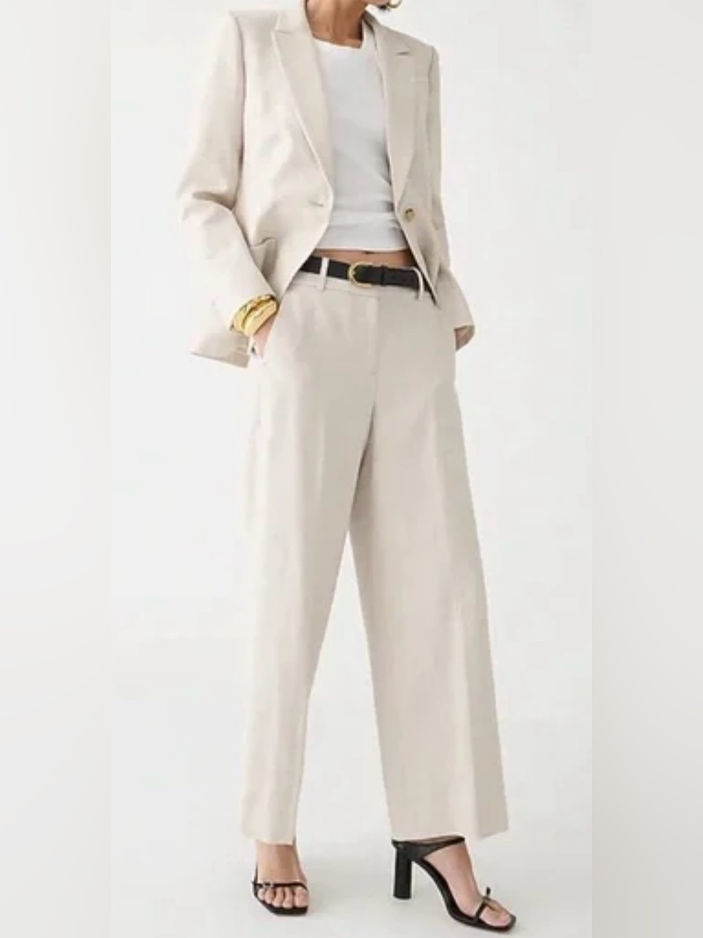 J Crew Sydney Pants Wide Leg  Cropped Stretch Linen Blend In Flax Ivory Size 18